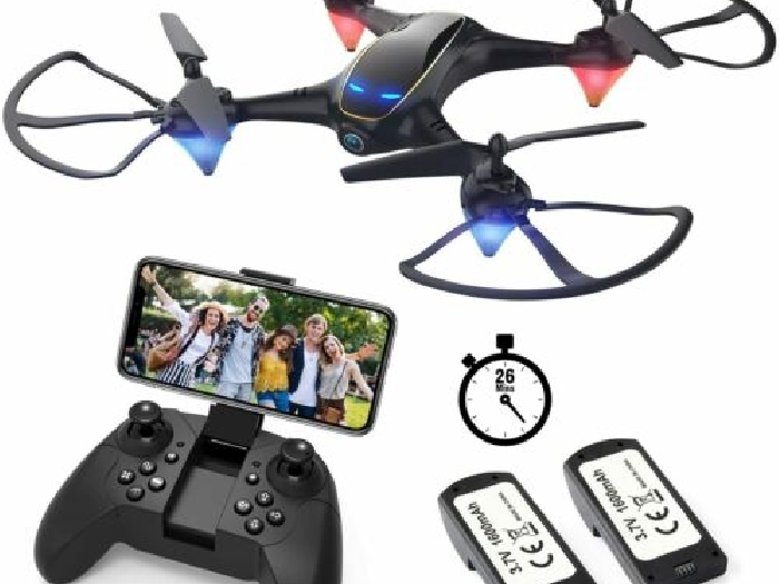 Drone Caméra HD 720P WiFi App FPV Aile Fixe Hauteur Verrouillé 2Batteries Inclus
